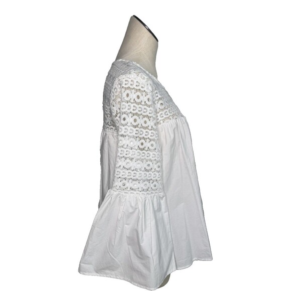 Endless Rose White Lace Eyelet Top Bell Sleeve Boho Size Large NEW - Picture 9 of 14